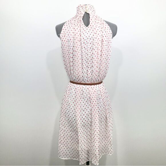 Freeway Red Polka Dot Pleated High Neck Chiffon Dress - Picture 4 of 16